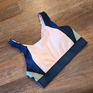 Athleta Blue and Cream Sports Bra